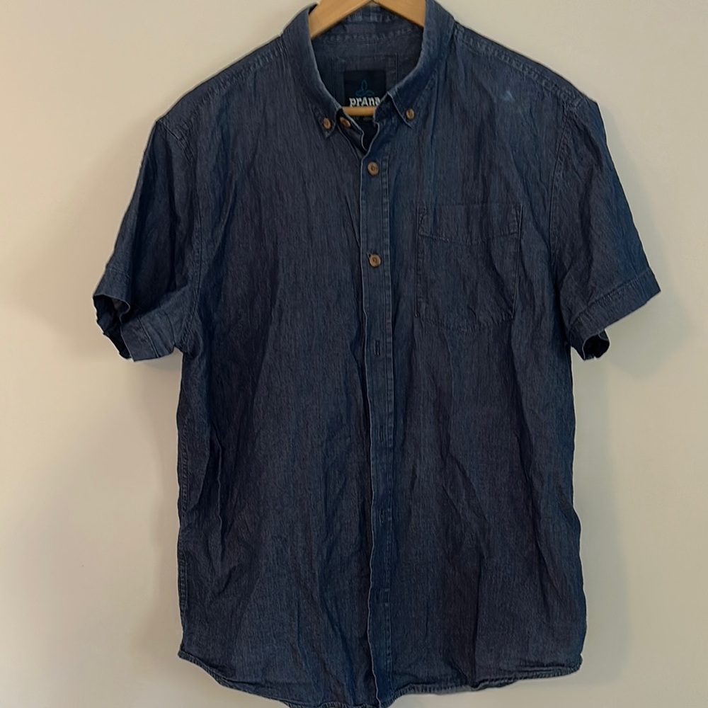 Prana Men's Denim Blue Casual Shirt